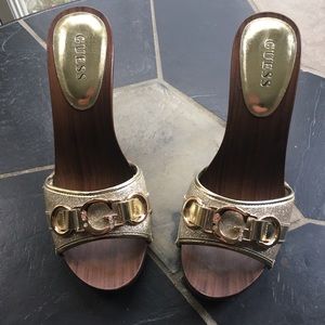 Guess wood heel Mules